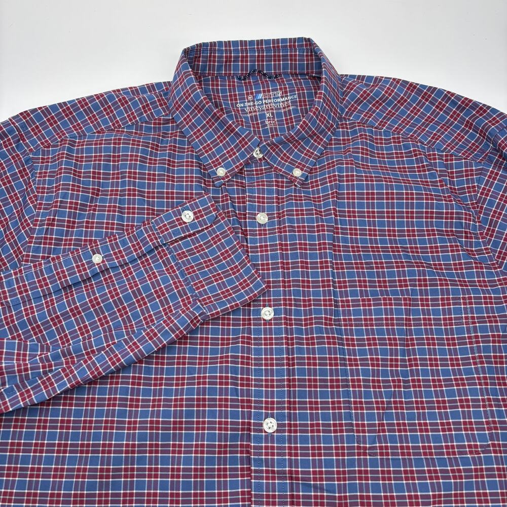 Vineyard Vines OTG XL Red Blue Plaid Check Pattern Long Sleeve Button Up Shirt‎
